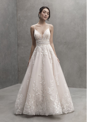 Beaded Ivory Lace Tulle Deep V Back Wedding Dress